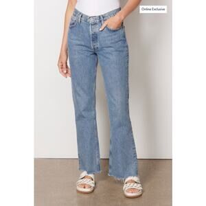 AGOLDE Womens Mid Rise Relaxed Boot Leg Jean Raw Edge Distressed Denim 26